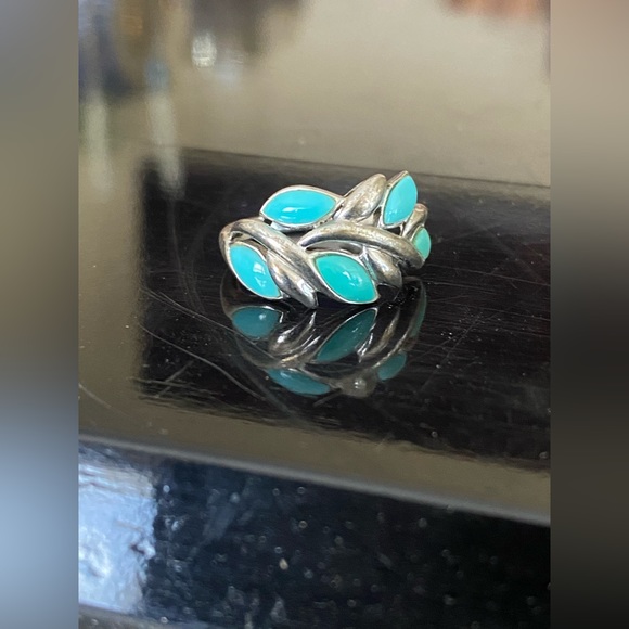 Vintage Designer EA Turquoise Sterling Silver Ring - Size 6 - Picture 3 of 15